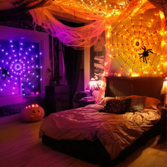 Halloween Spider Web Lights with Plush Spider Decoration