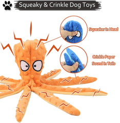 Squeaky Octopus Dog Toy, No-Stuffing Crinkle Chew Toy for Medium & Large Dogs