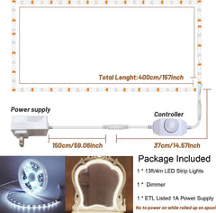 13ft/4 LED Vanity Mirror Lights Kit, Flexible Strip with Dimmer & Power Supply, No Cutting Needed