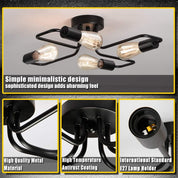 Vintage 4-Light Black Rustic Semi-Flush Ceiling Chandelier