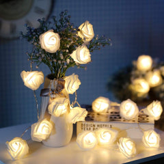 LED Rose Flower String Lights, 20 Warm White Battery Fairy Lights