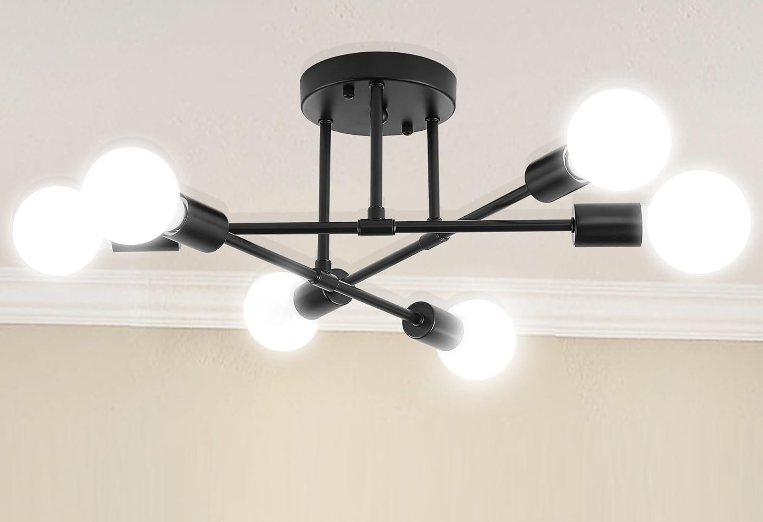 6-Light Silver Flush Mount Ceiling Chandelier – Modern Indoor Fixture