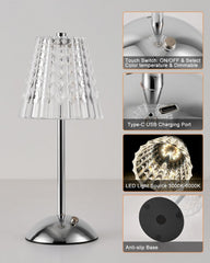Rechargeable Gold Table Lamp, Touch Dimmable LED Desk Light