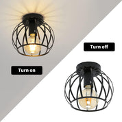 Vintage Semi Flush Ceiling Light – Black Metal Cage Fixture with E27 Holder for Living Room, Kitchen, Bedroom, or Hallway