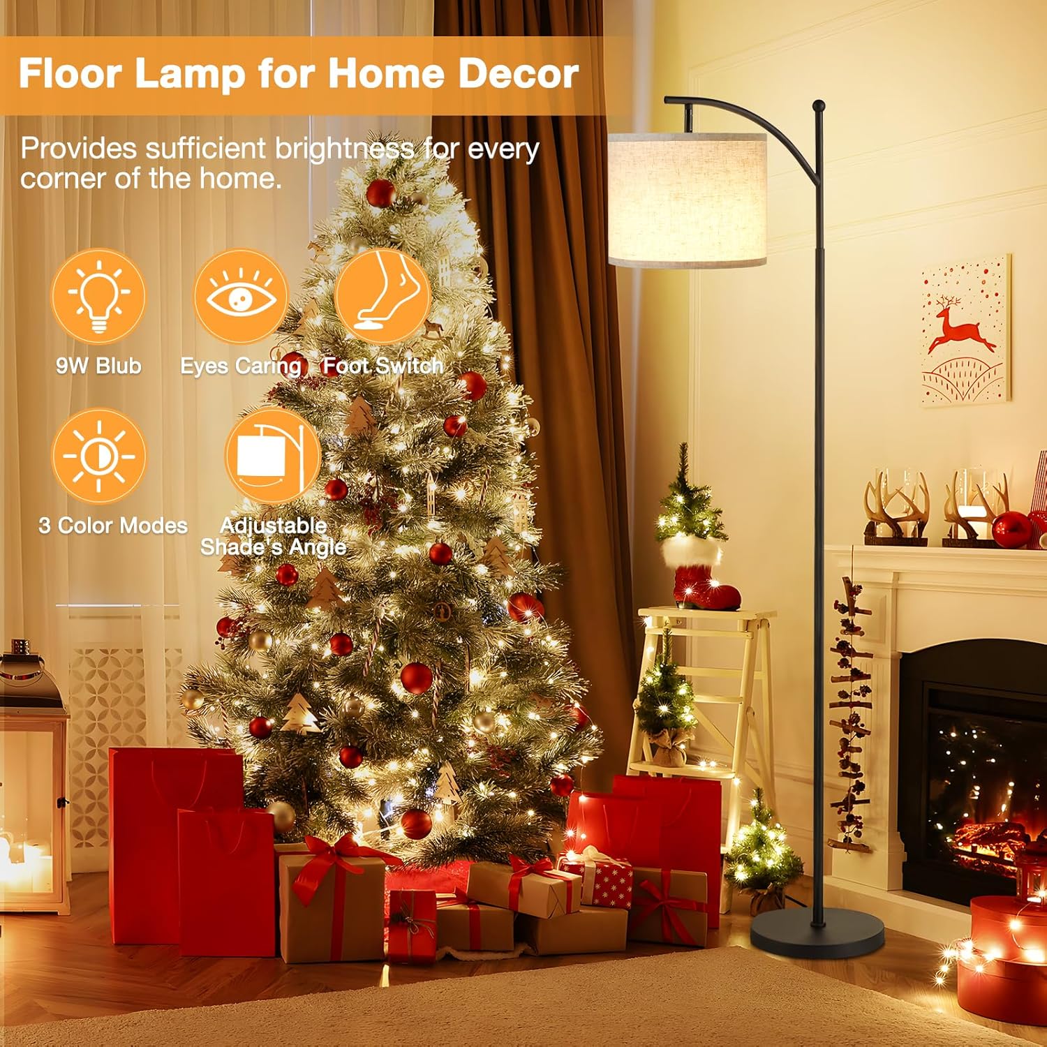 Modern Gold Standing Lamp with Adjustable Shade & Bulb