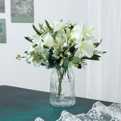 Artificial Lily & Eucalyptus Arrangement with LED Glass Vase