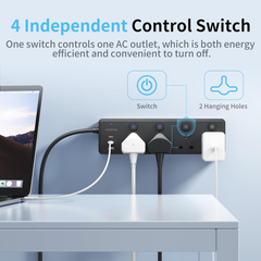 4 Way Extension Lead with 3 USB Ports 30W – 2M Surge Protected Power Strip, Black