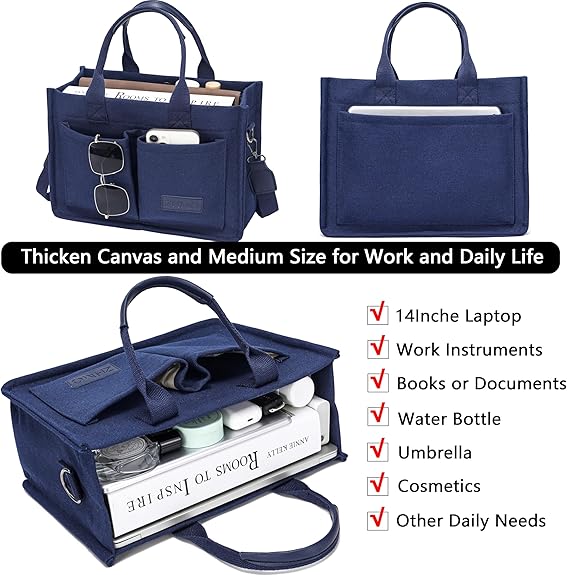 Large Canvas Tote Bag for Women – Work Shoulder Handbag with Compartments