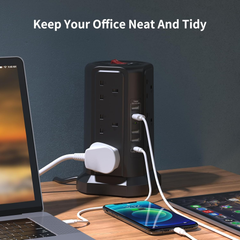 12-Way Tower Extension Lead with 5 USB Ports & USB-C Fast Charger, 5M Cable, 3250W
