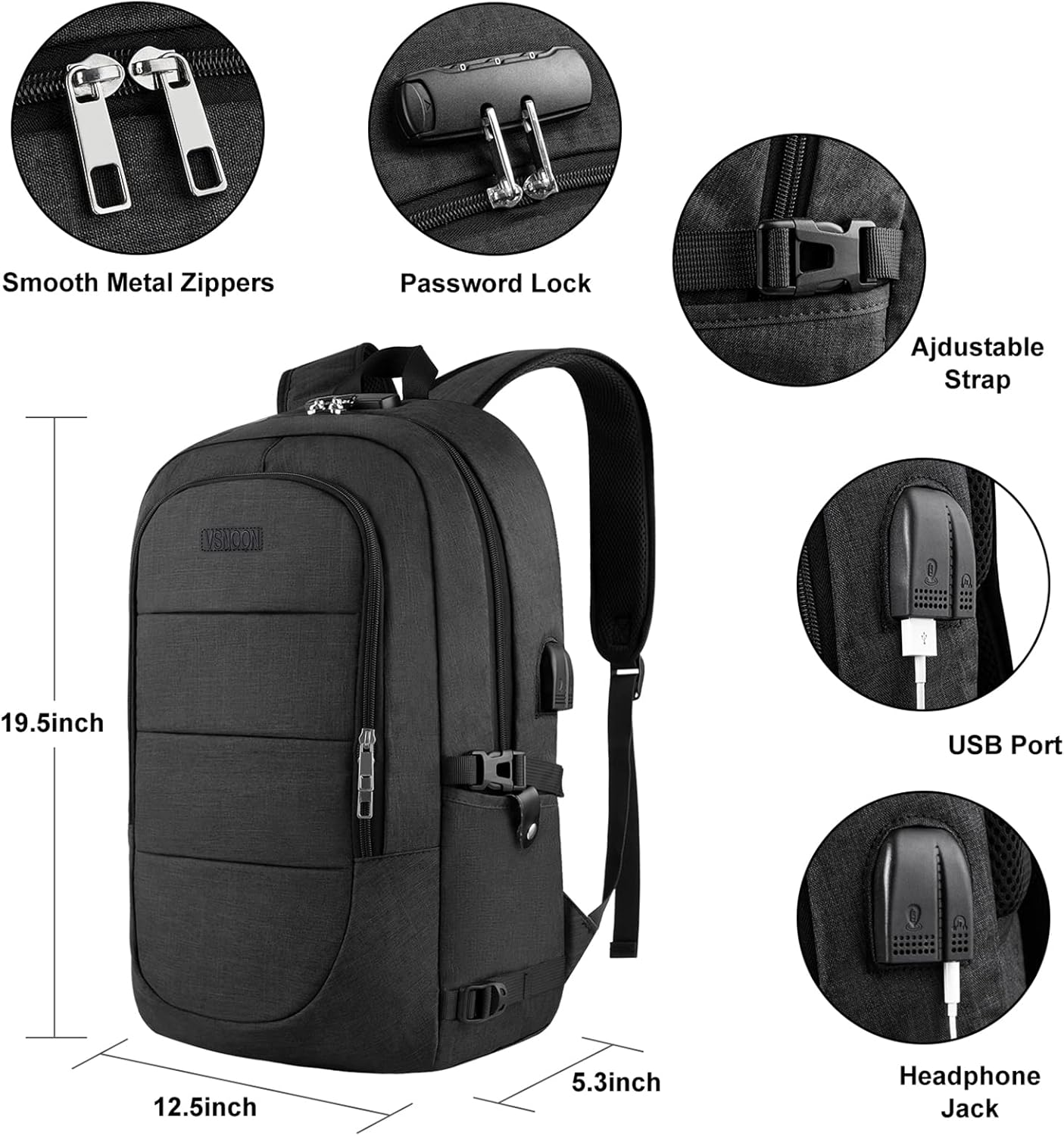 Anti-Theft Laptop Backpack – 17.3" Water-Resistant Business Travel Bag with USB Port