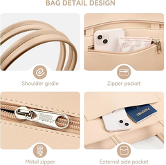 Large Leather Tote Bag for Women – Work & School Shoulder Handbag with Zipper