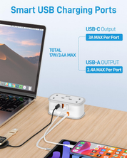 2-Way Extension Lead with 3 USB Ports & Retractable USB-C Cable, 1.5M Power Strip