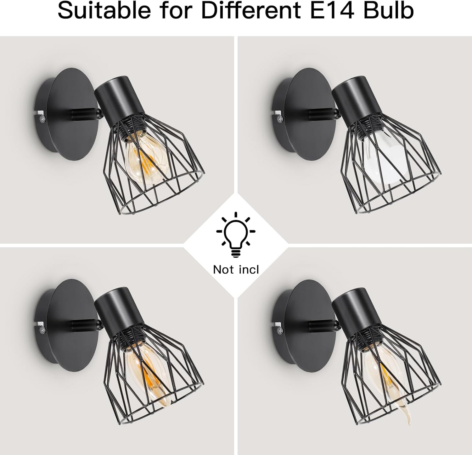 Adjustable Industrial Black Metal Cage Wall Lights, 2 Pack