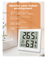 Digital Thermo-Hygrometer with Clock, Temperature & Humidity Monitor (White)