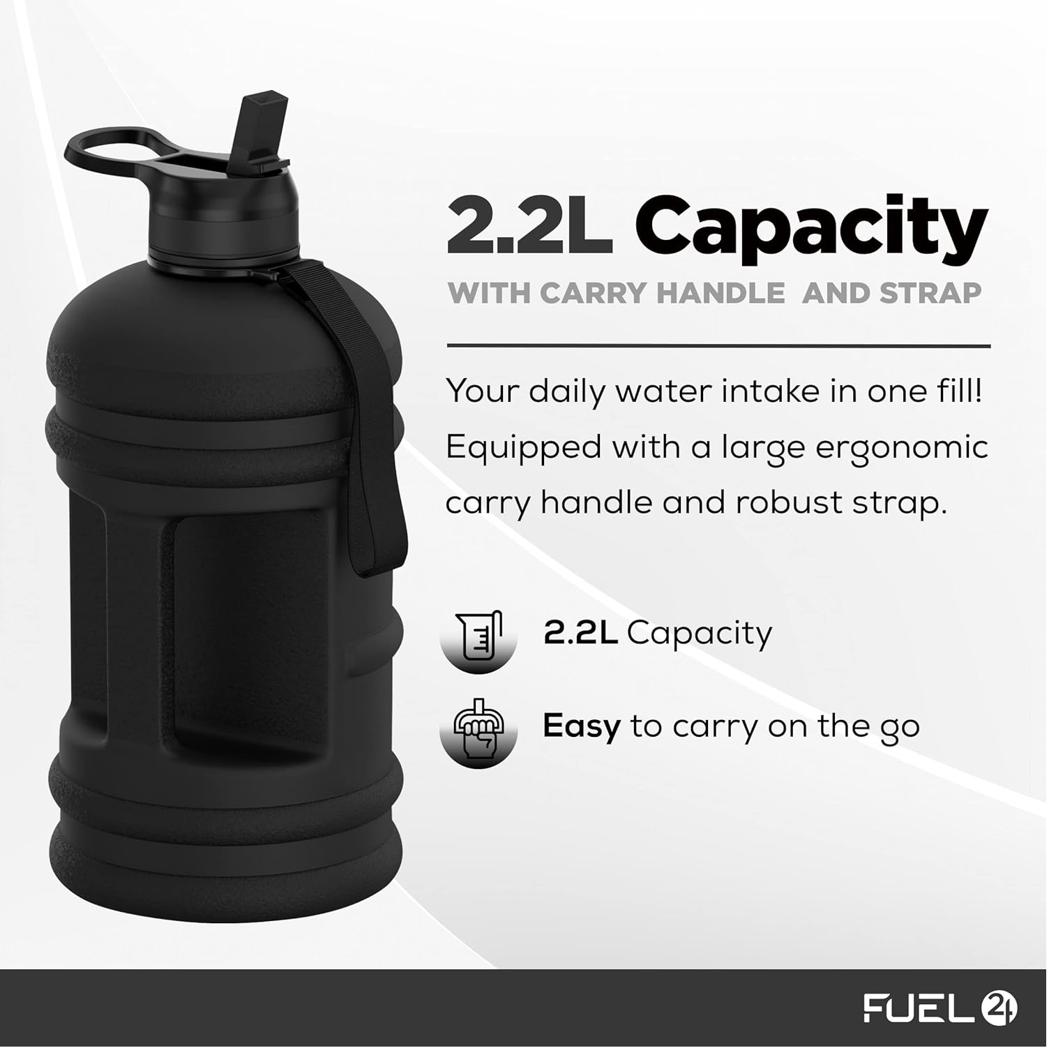 2.2L Large Gym Water Bottle – BPA-Free Drop-Proof Sports Jug with Straw or Pop Cap