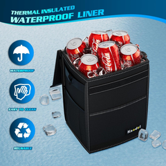 Foldable Car Bin with Lid – Waterproof Vehicle Trash Can with Adjustable Straps & Pockets