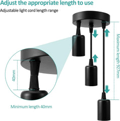 Industrial Pendant Light 3-Light Black Retro Ceiling Fixture