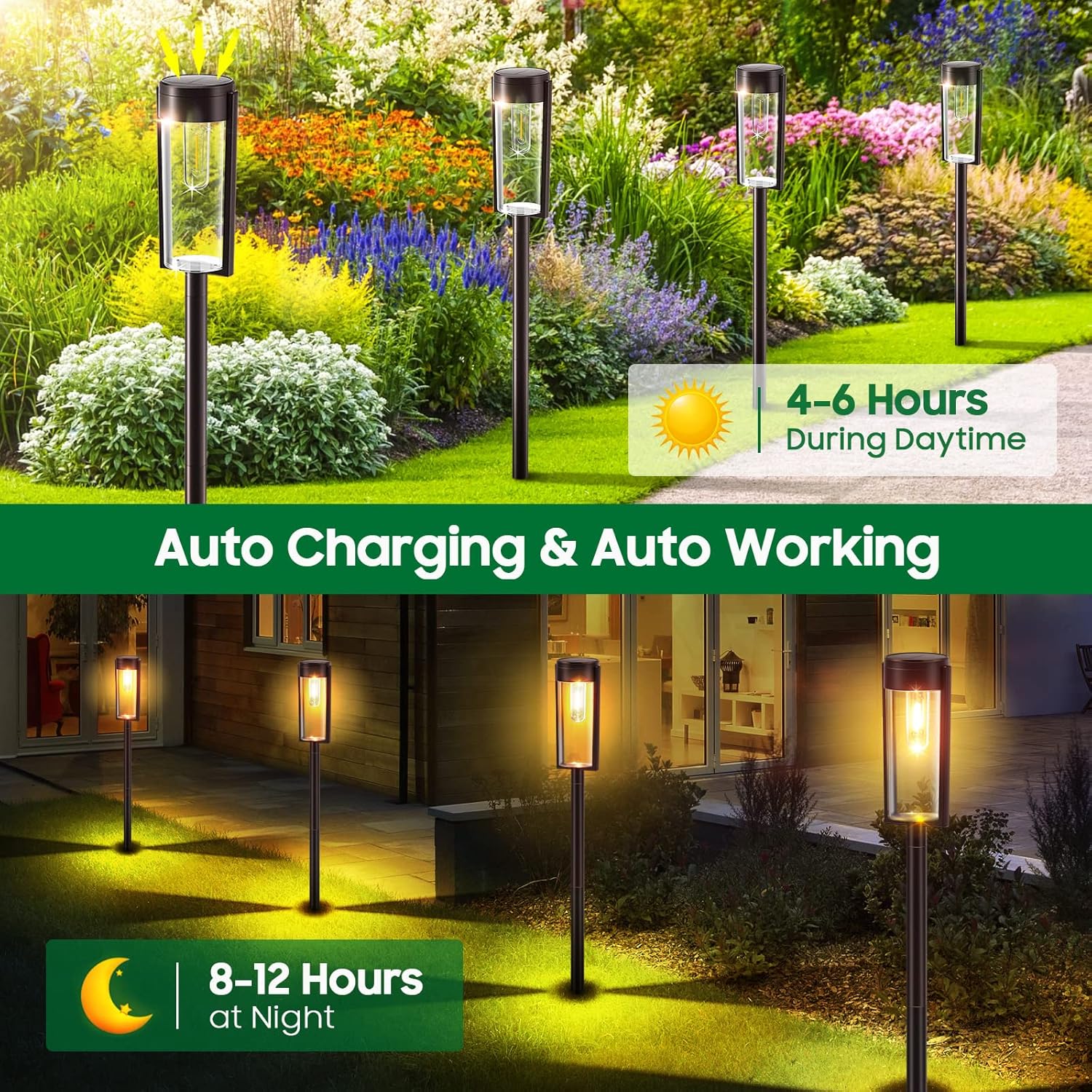 4 Pack Solar Garden Lights – Warm White Tungsten Filament, Waterproof, Auto On/Off