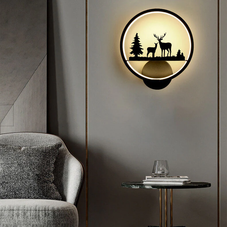LED Round Wall Lamp with Deer Design