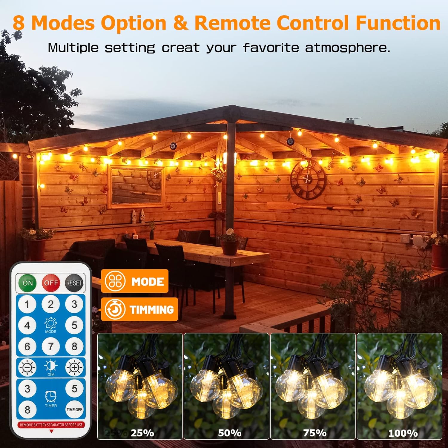 9M Solar Festoon Lights, 20 Bulbs, Remote Control