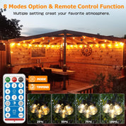 9M Solar Festoon Lights, 20 Bulbs, Remote Control