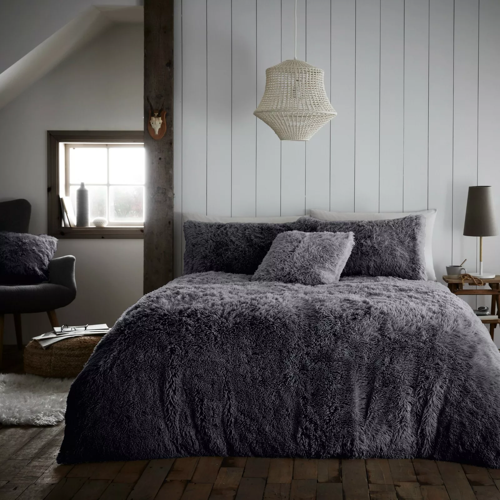 Snuggle Fluffy Duvet Cover Set King – Ultra Soft Warm Winter Bedding, Charcoal Grey