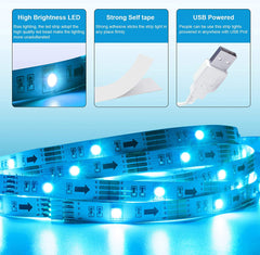 LED TV Backlight - 2.5M USB RGB Strip Lights with Remote & Music Sync for 40-60 Inch TVs