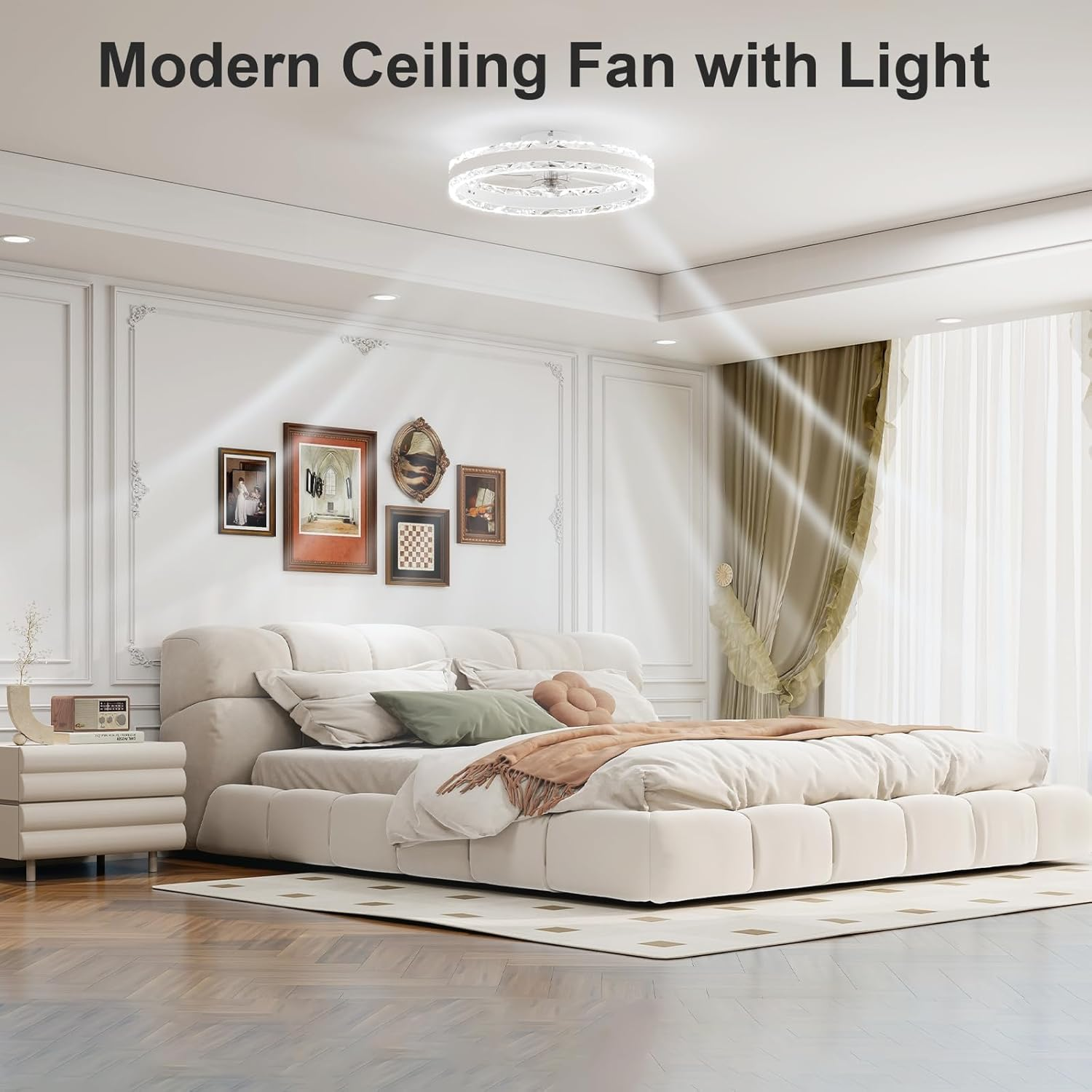 Modern Smart Ceiling Fan with LED Light – 6 Speeds, Dimmable Warm-to-Cool Lighting, and Remote Control for Bedrooms, Living Rooms