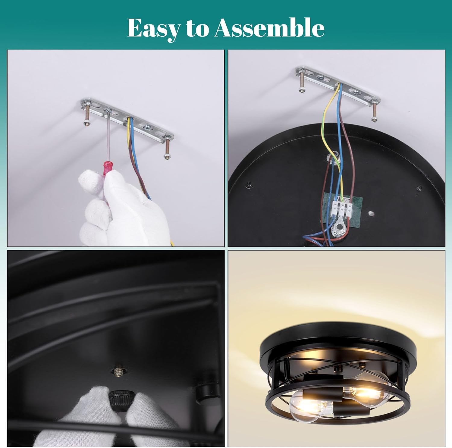 Industrial Round Black Ceiling Light with Dual E27 Fittings