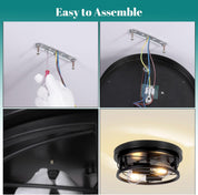 Industrial Round Black Ceiling Light with Dual E27 Fittings