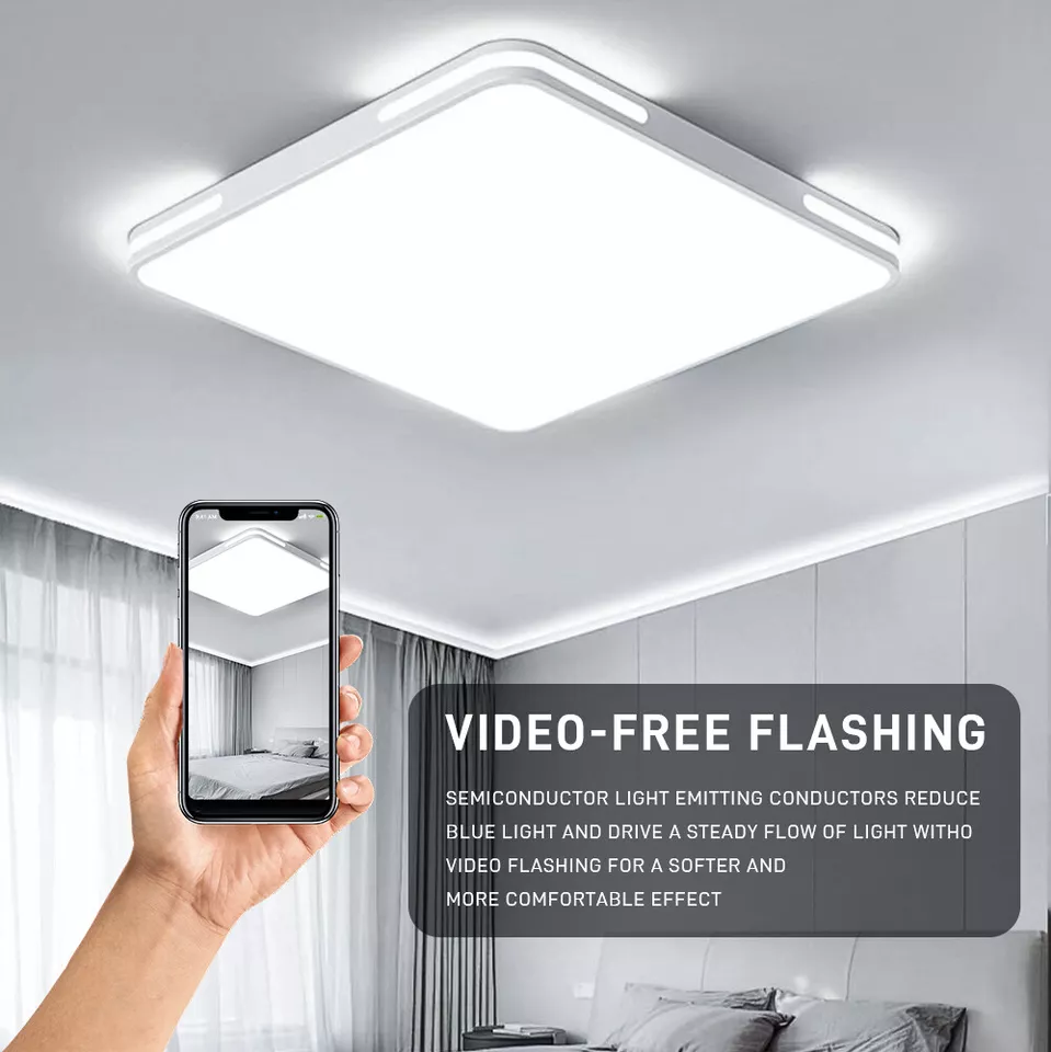 36W LED Flush Mount Ceiling Light, 6500K Cool White, 3600lm, 40cm Round Black Frame Light for Bedroom, Bathroom, Living Room