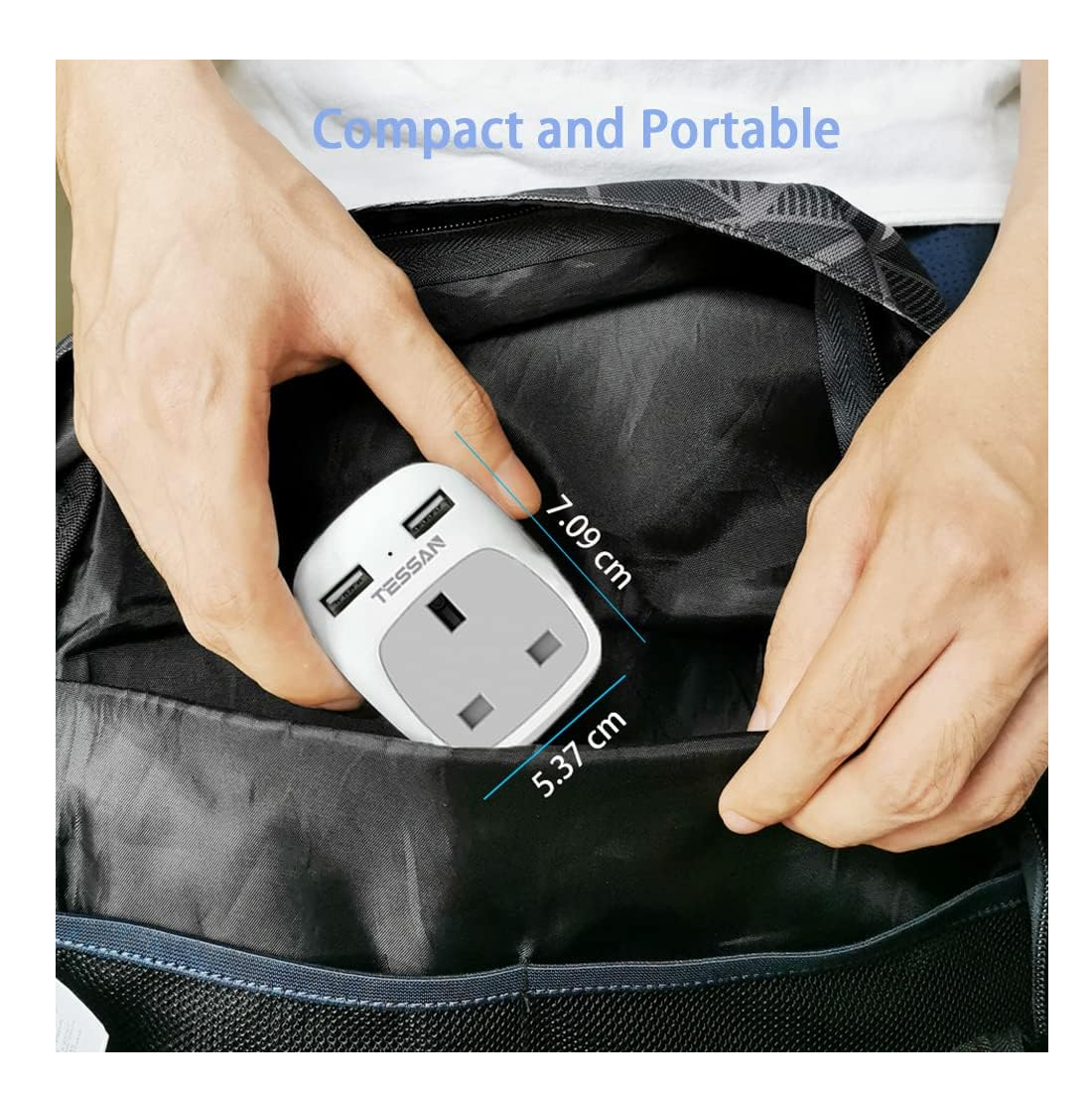 Travel Adapter with 2 USB Ports, Type E/F Grounded Plug for Europe
