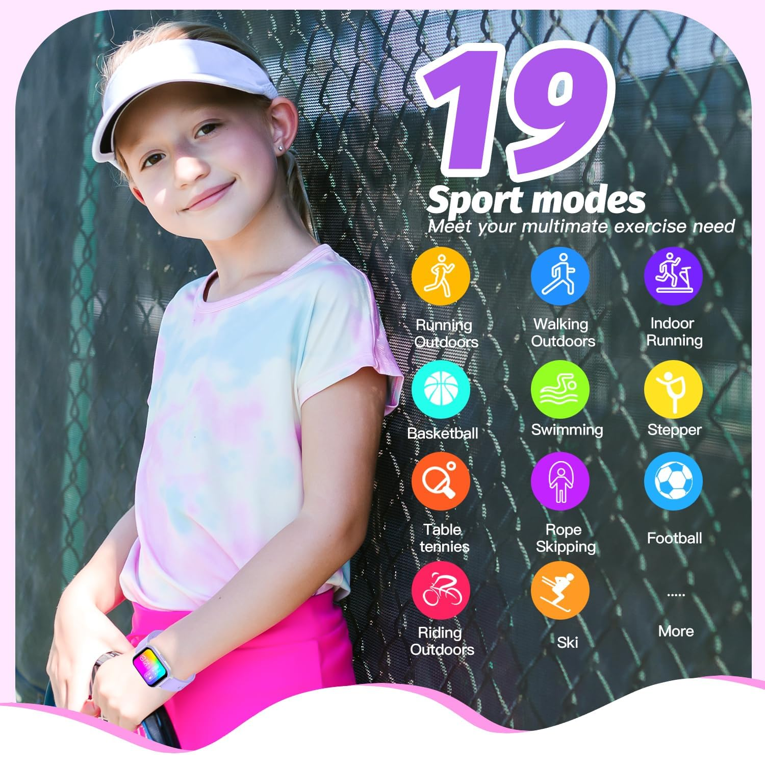 Smart Watch for Girls IP68 Waterproof Kids Fitness Tracker with DIY Face 1.5
