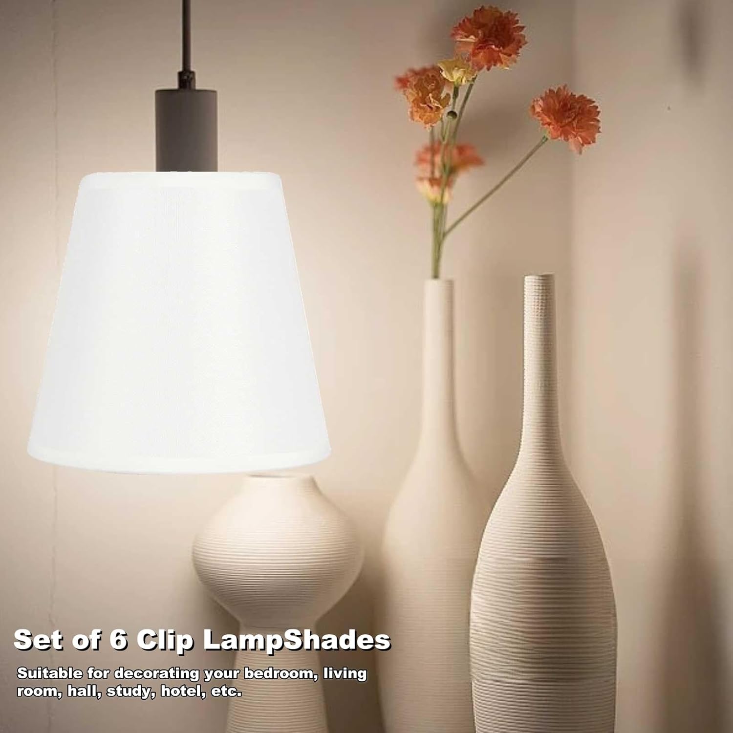 Set of 6 Clip-On Fabric Lampshades – Small E14 Light Shades