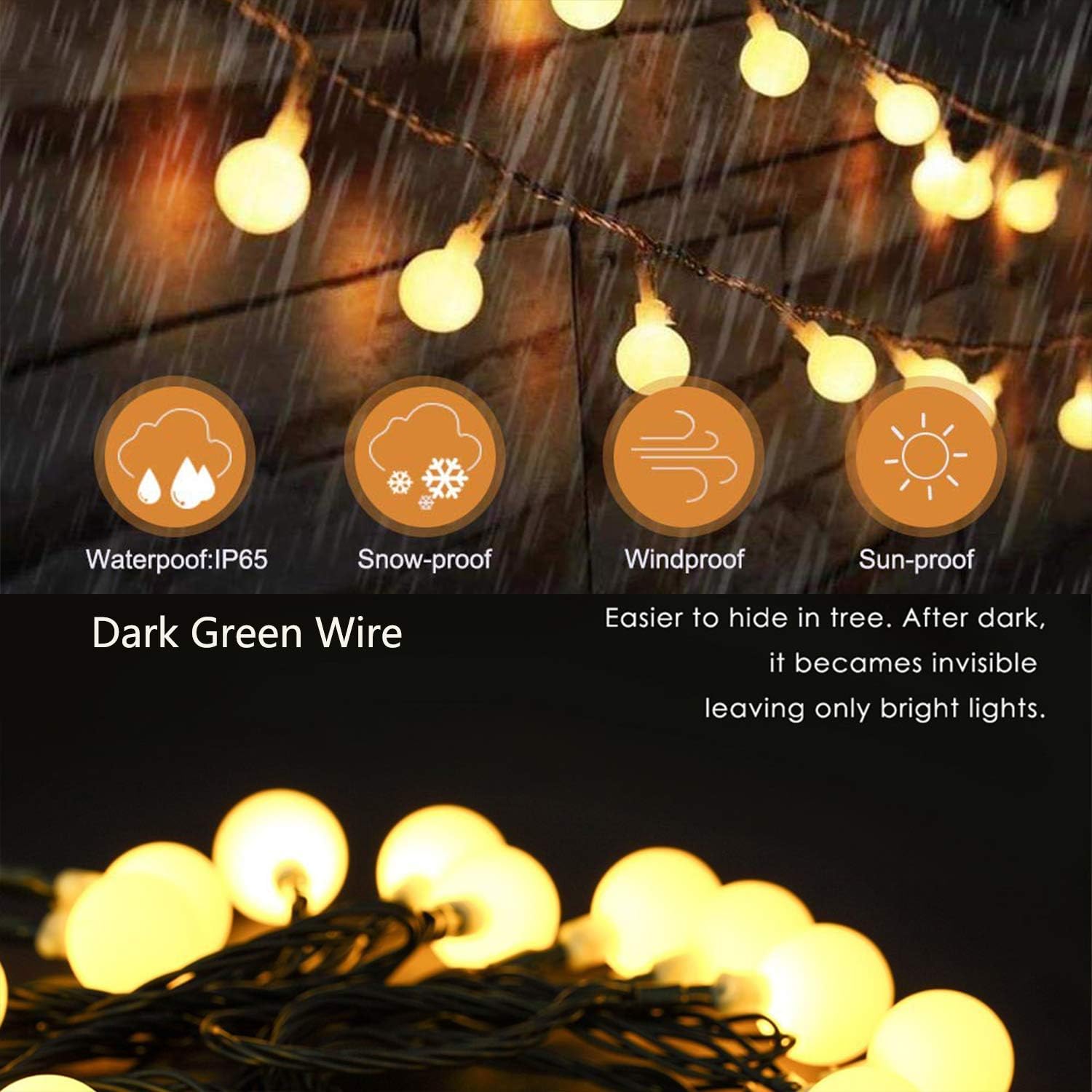 60 LED Solar Globe Fairy Lights – Warm White, Waterproof