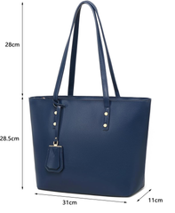 Women’s Large Faux Leather Tote Bag – Soft Handbag for Work & School, Blue