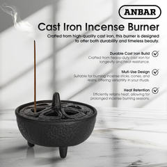 Anbar Lotus Incense Burner – Cast Iron Bowl with Lid for Sticks, Cones & Resin
