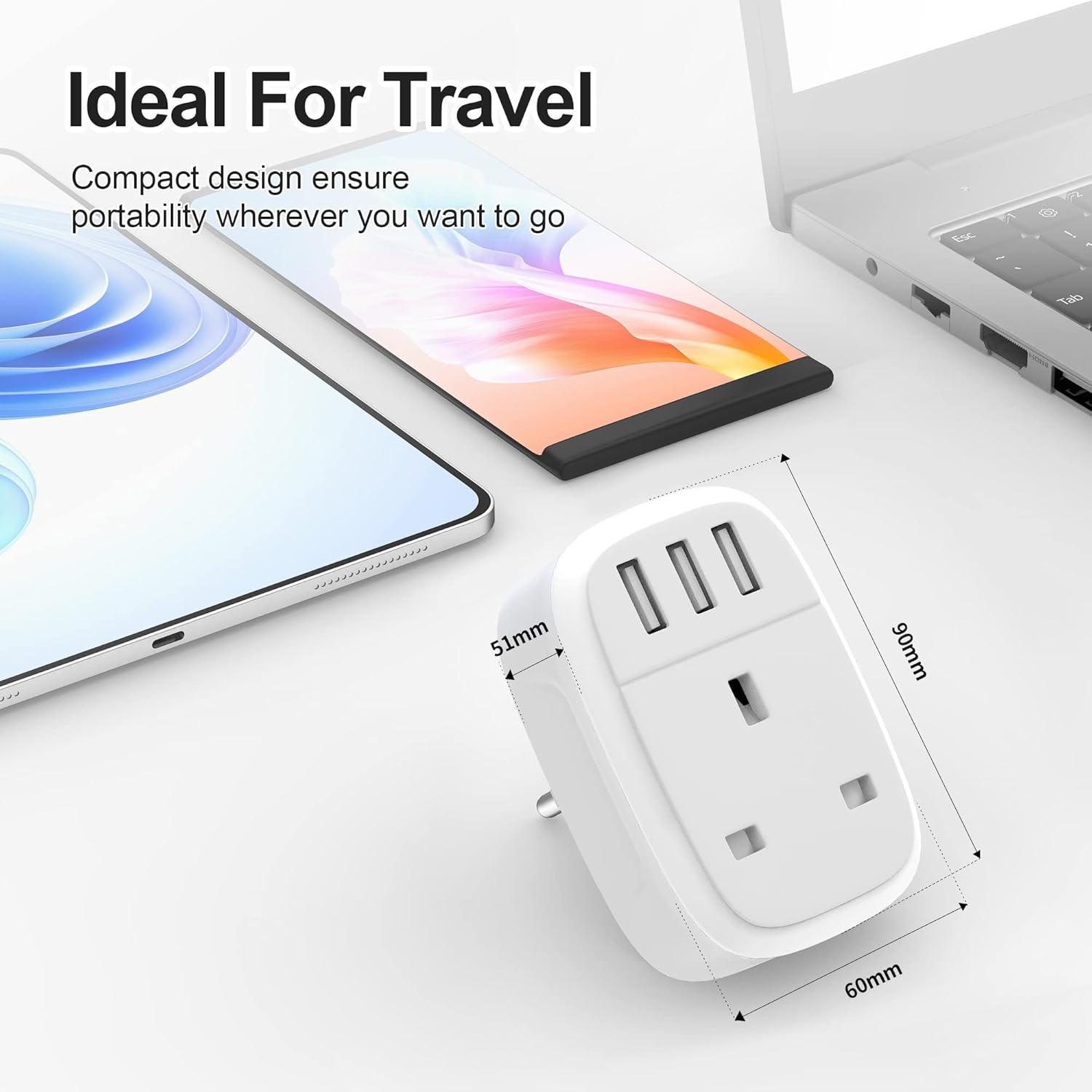UK to EU Plug Adapter 2 Pack, Type E/F Travel Charger with 3 USB Ports