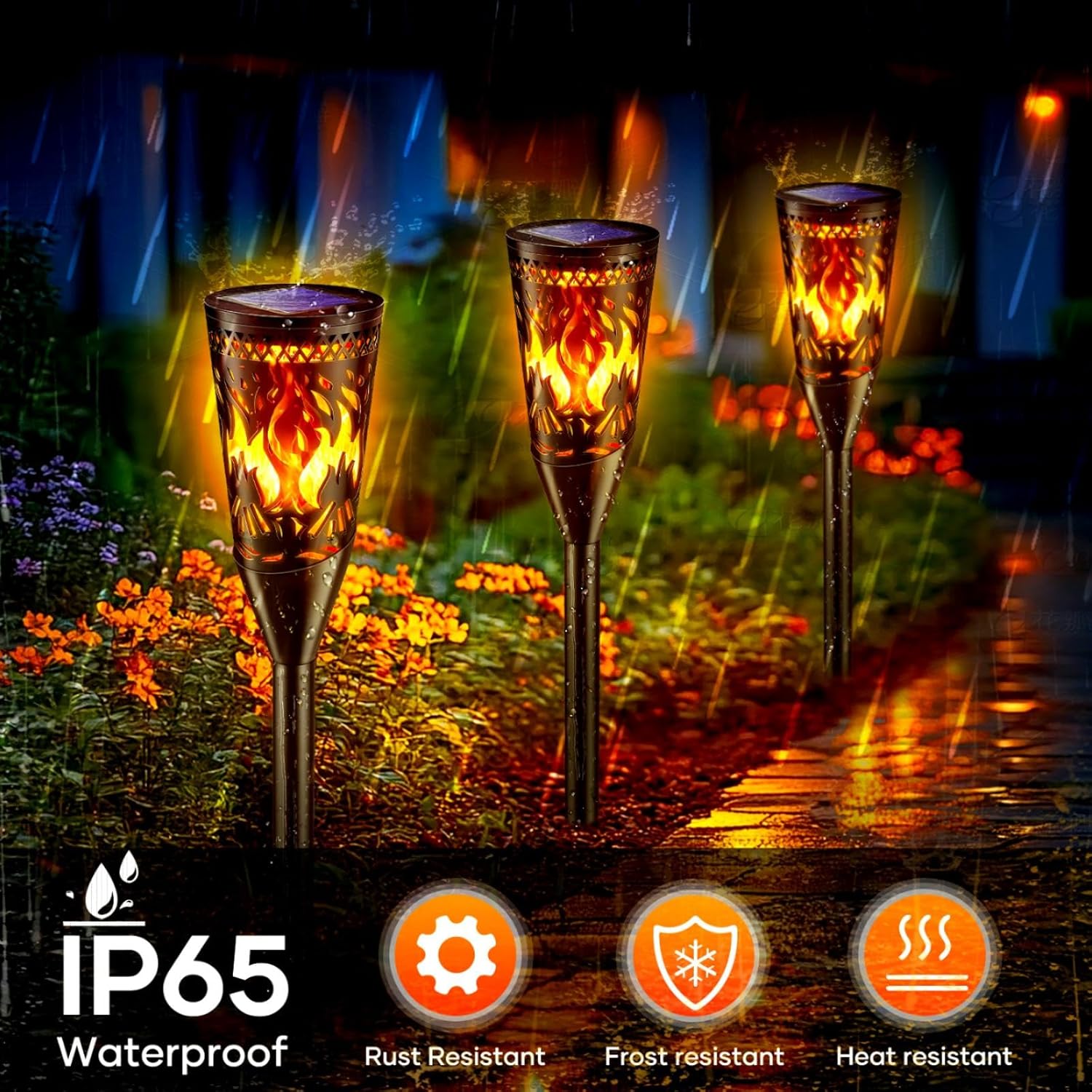 Solar Torch Lights – 6 Pack, Flickering Flame & Steady Modes, Waterproof Outdoor Garden Lights