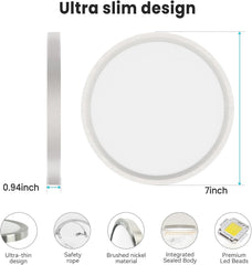 15W Flush Mount LED Ceiling Light – Brushed Nickel, 3 CCT