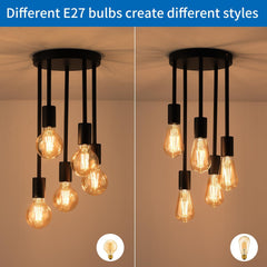 Black 5-Way Semi Flush Ceiling Light with E27