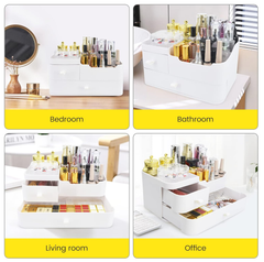 White Makeup Organizer Box with Drawers – Skincare & Cosmetic Storage Case