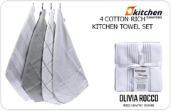 4 Pack Cotton Tea Towels – Absorbent & Durable Kitchen Dish Cloths, Silver