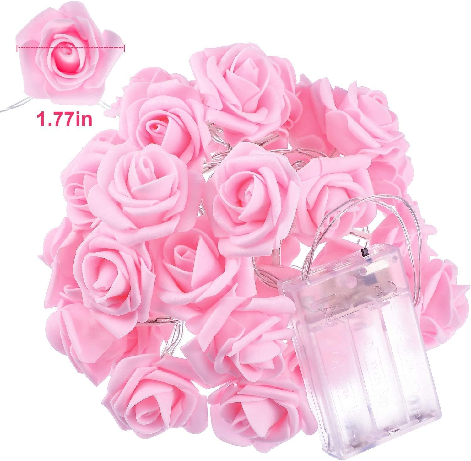 Romantic Pink Rose Fairy Lights – 20 LED Battery