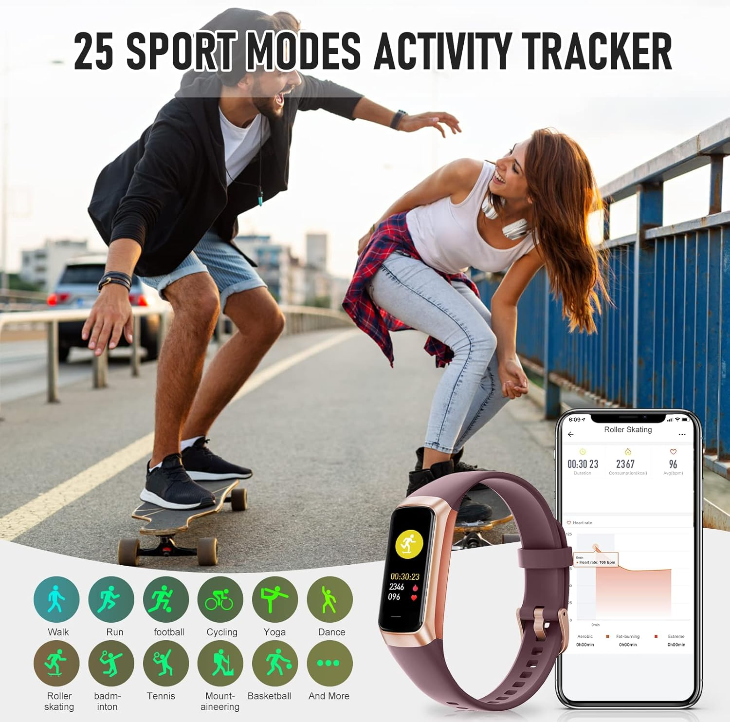 Fitness Tracker 1.10" AMOLED Touch Watch, Heart Rate SpO2 Sleep Monitor