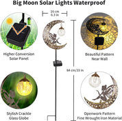 Solar Lights Outdoor Garden Ornaments – Moon Fairy Solar Crackle Glass Lights, Waterproof LED Metal Stake Light for Patio, Lawn & Pathway Decorations