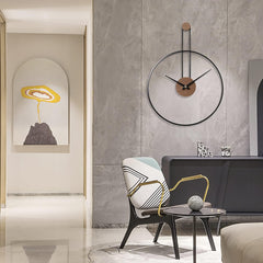Large Silent Metal & Walnut Decorative Wall Clock