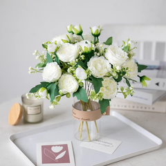 Floweroyal 4 Bunches Artificial White Peony Flowers – Silk Bouquets for Home & Wedding Décor