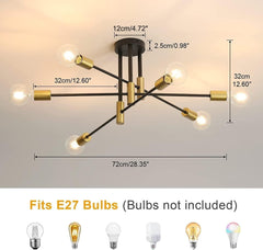 Sputnik Chandelier Ceiling Light 6-Light Black Gold Vintage