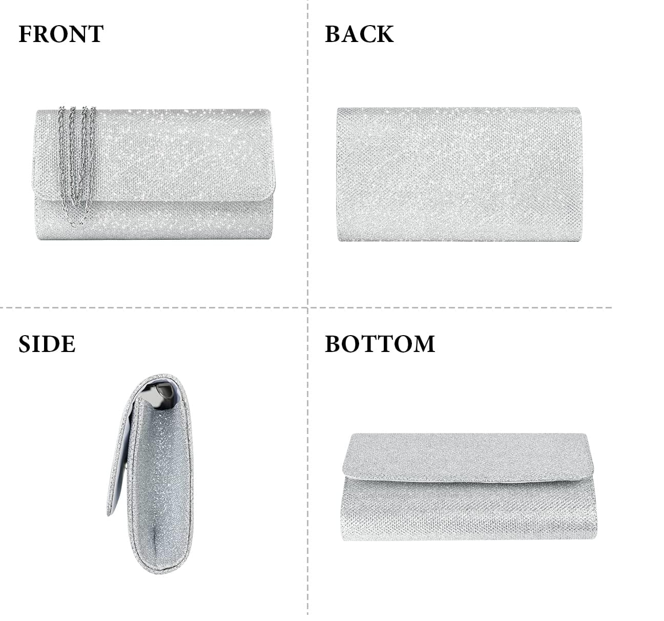 Elegant Glitter Envelope Clutch Bag with Chain Strap – Evening Party Handbag